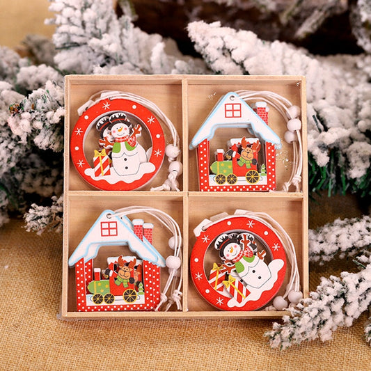 12pcs Christmas Snowflakes Wooden Pendants Xmas Tree Hanging Ornaments