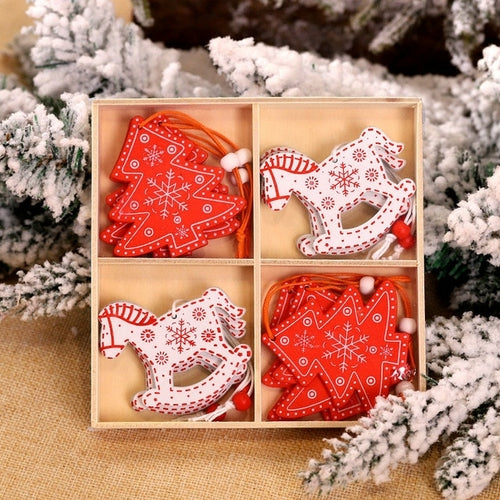 12pcs Christmas Snowflakes Wooden Pendants Xmas Tree Hanging Ornaments