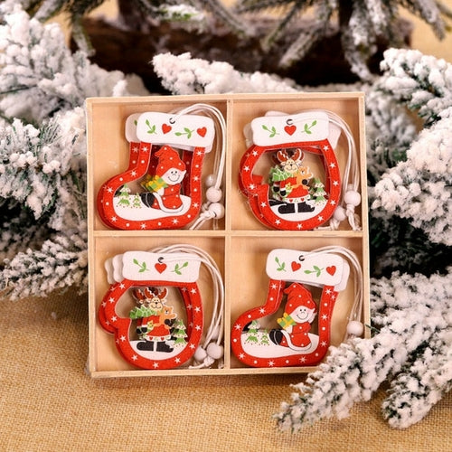 12pcs Christmas Snowflakes Wooden Pendants Xmas Tree Hanging Ornaments