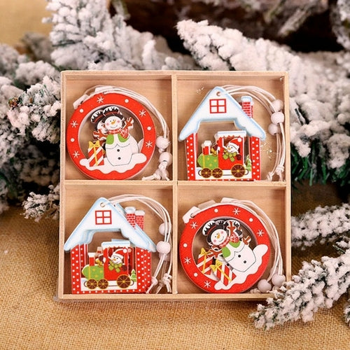 12pcs Christmas Snowflakes Wooden Pendants Xmas Tree Hanging Ornaments