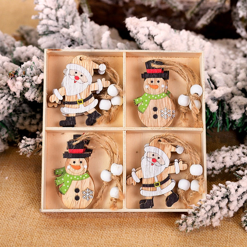 12pcs Christmas Snowflakes Wooden Pendants Xmas Tree Hanging Ornaments