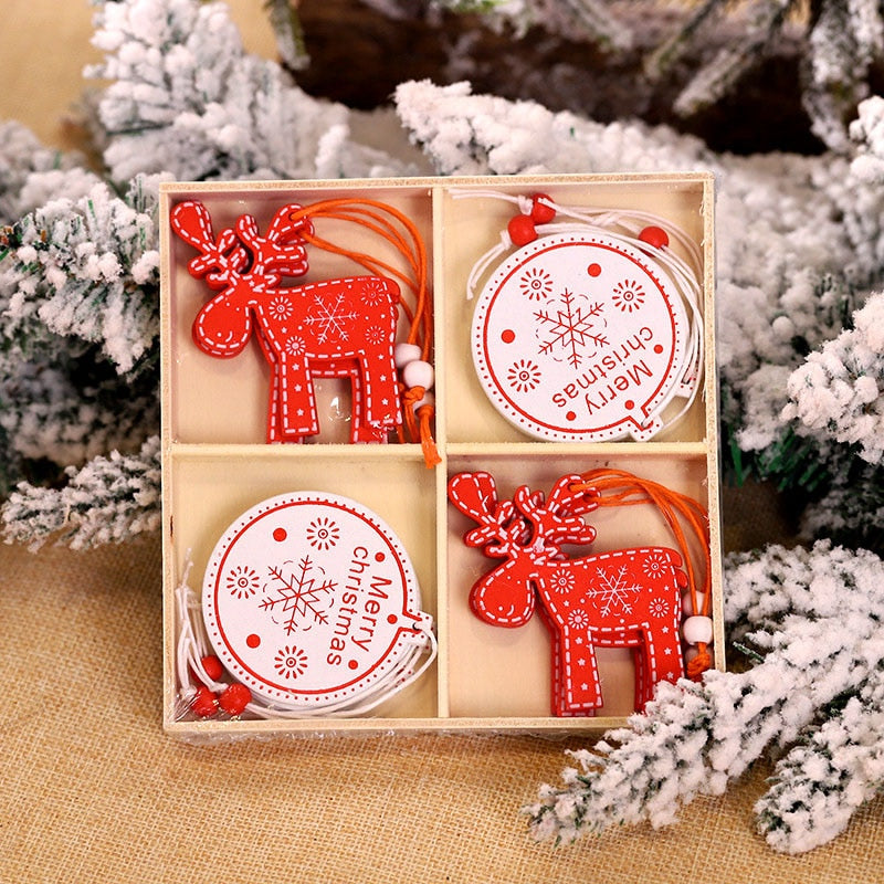 12pcs Christmas Snowflakes Wooden Pendants Xmas Tree Hanging Ornaments