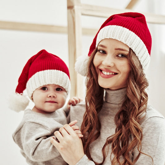 2022 Knitted Christmas Hat Cute Pompom Adult Child Soft Beanie Santa