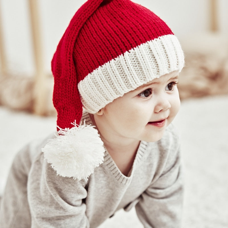 2022 Knitted Christmas Hat Cute Pompom Adult Child Soft Beanie Santa