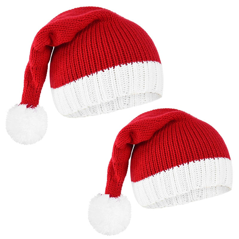 2022 Knitted Christmas Hat Cute Pompom Adult Child Soft Beanie Santa