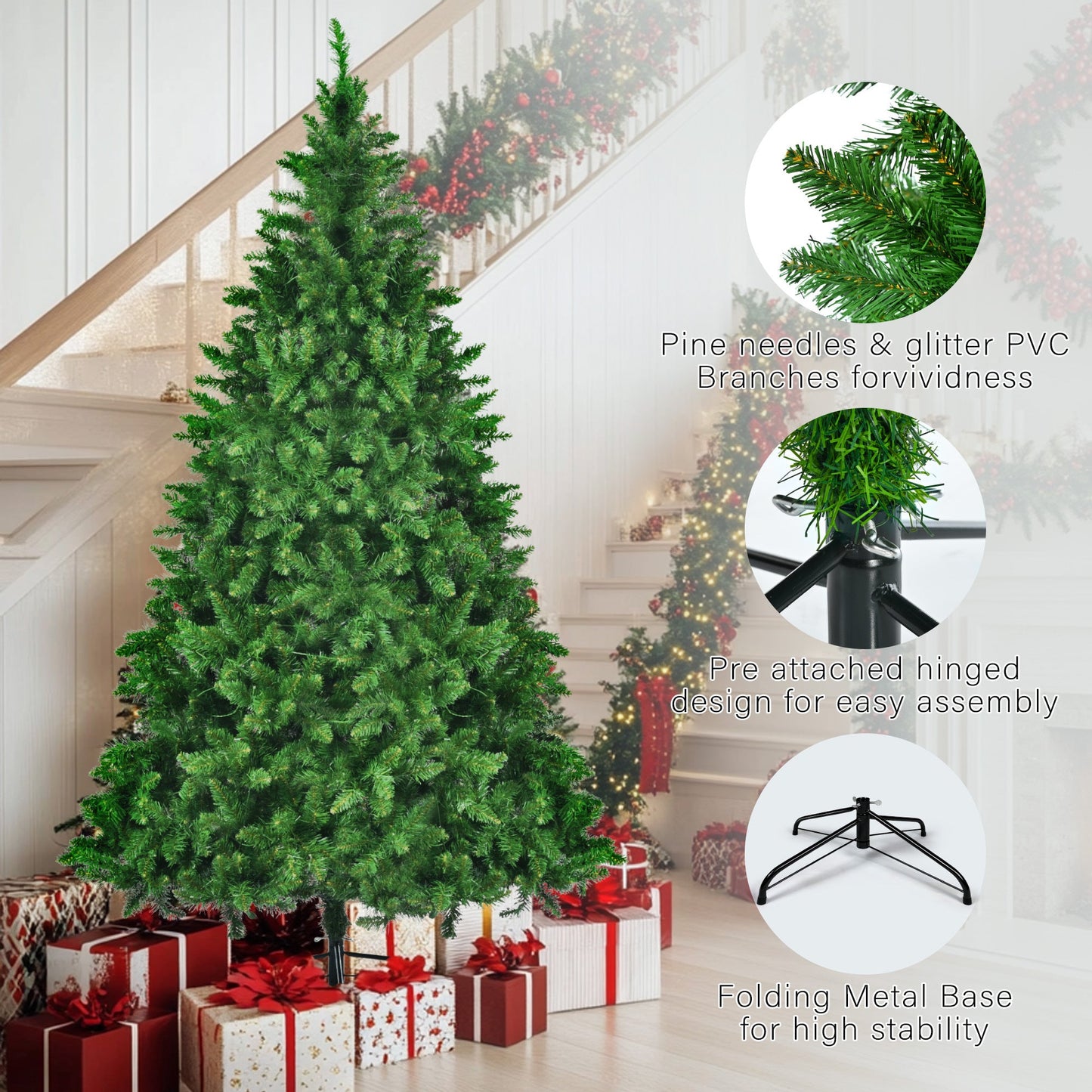 8FT, 6FT, 4FT Pre-Lit Green Pine Artificial Christmas Tree, Set of 3