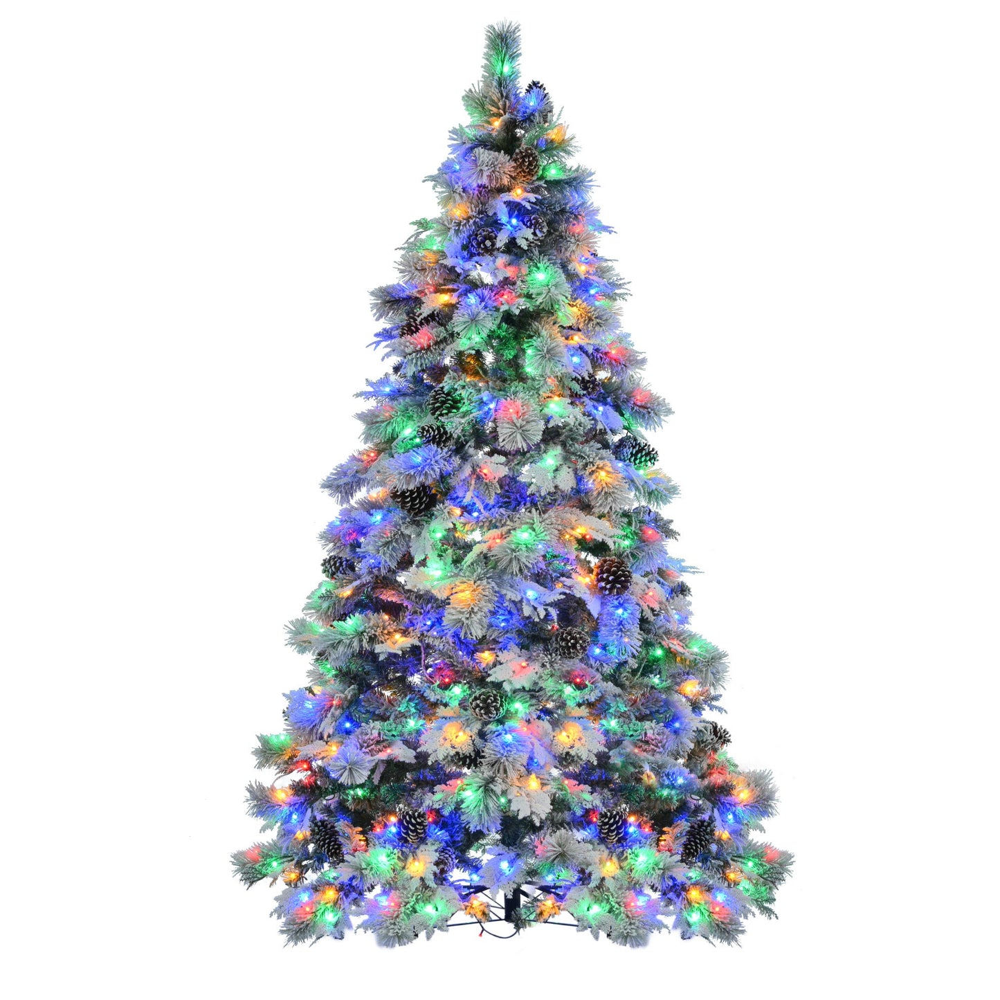 7.5FT Pre-Lit Spruce Snow Flocked Christmas Tree with Pine Cones,