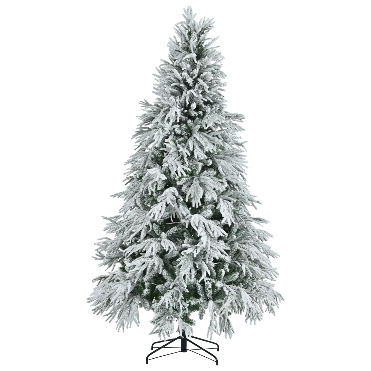 7.5FT Pre-Lit Spruce Snow Flocked Christmas Tree, Artificial Hinged