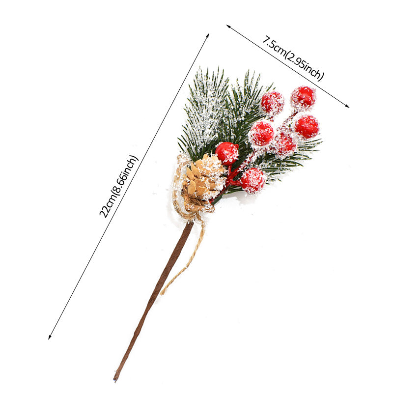 5pcs Christmas Red Berry Articifial Flower Pine Cone Branch Christmas