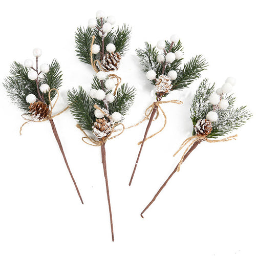 5pcs Christmas Red Berry Articifial Flower Pine Cone Branch Christmas