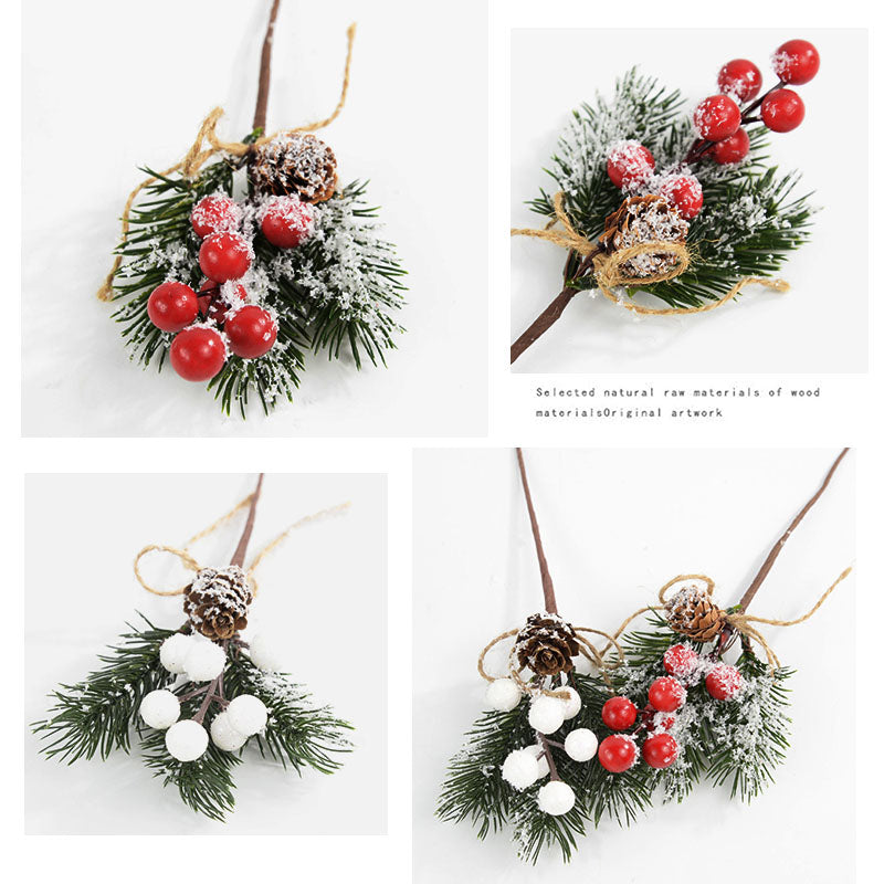 5pcs Christmas Red Berry Articifial Flower Pine Cone Branch Christmas