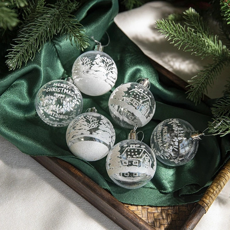 6pcs/box 6cm Transparent Painting Christmas Ball New Year Xmas Tree