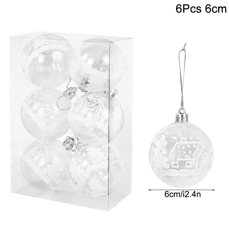 6pcs/box 6cm Transparent Painting Christmas Ball New Year Xmas Tree