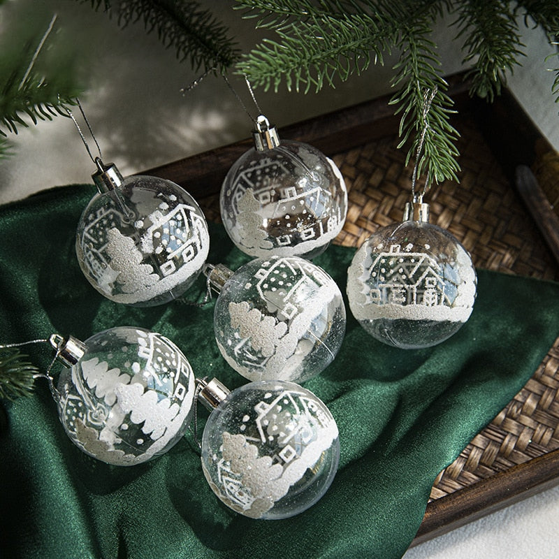 6pcs/box 6cm Transparent Painting Christmas Ball New Year Xmas Tree