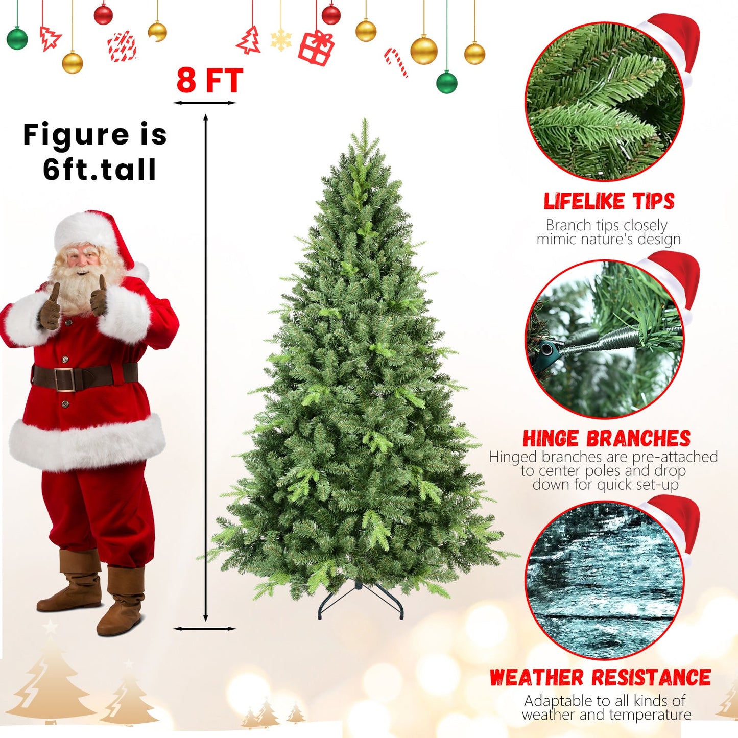 8FT Artificial Christmas Tree with 2535 PE&PVC Mixed Branch Tips,