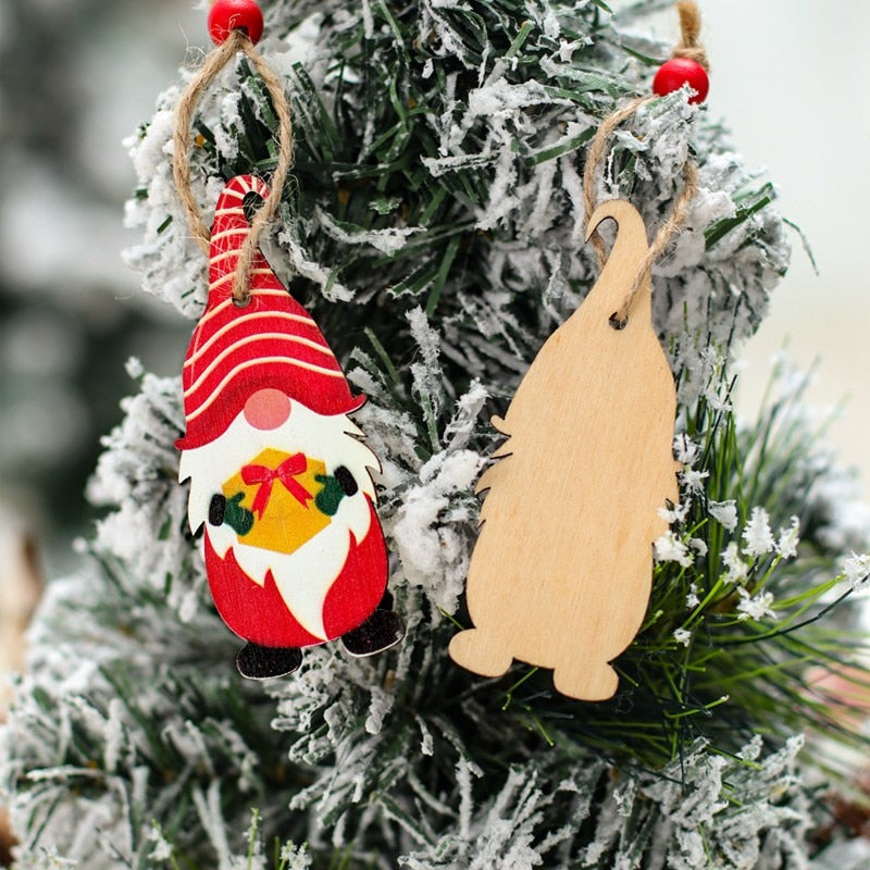 9/12pcs Christmas Gnomes Wooden Pendants Christmas Decorations For