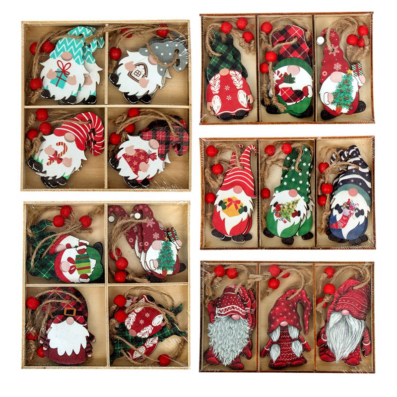 9/12pcs Christmas Gnomes Wooden Pendants Christmas Decorations For