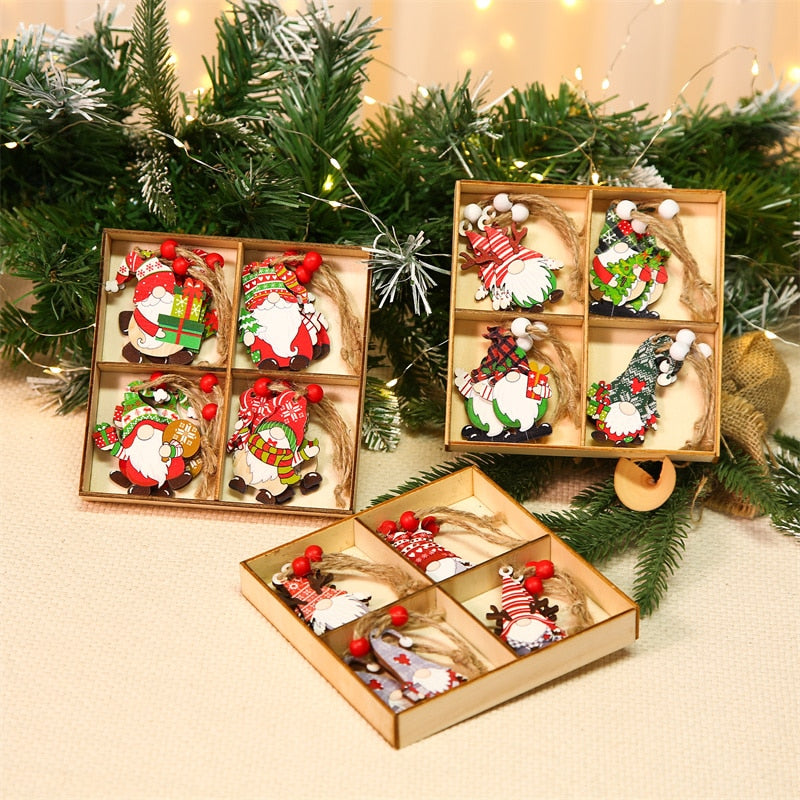 9/12pcs Christmas Gnomes Wooden Pendants Christmas Decorations For