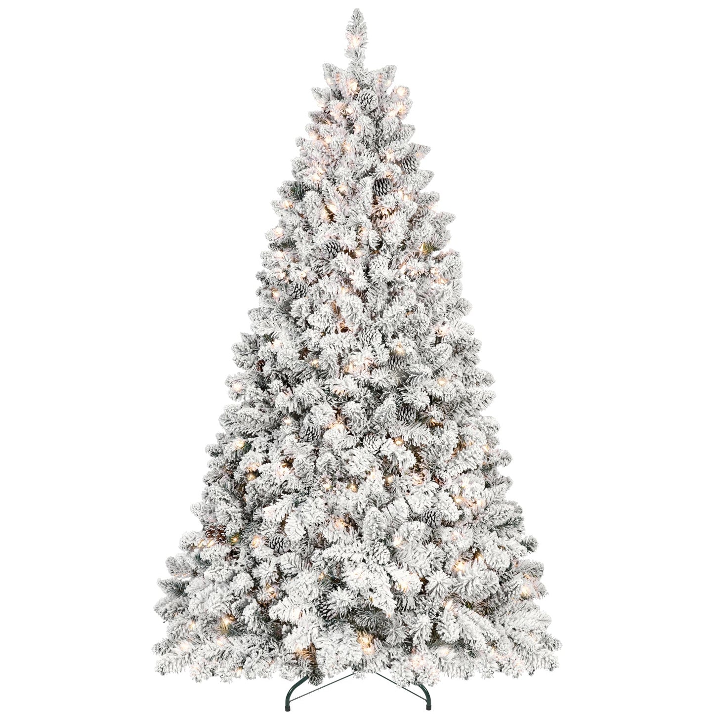 6FT Snow-Flocked Artificial Christmas Tree with Pine Cones, Prelit