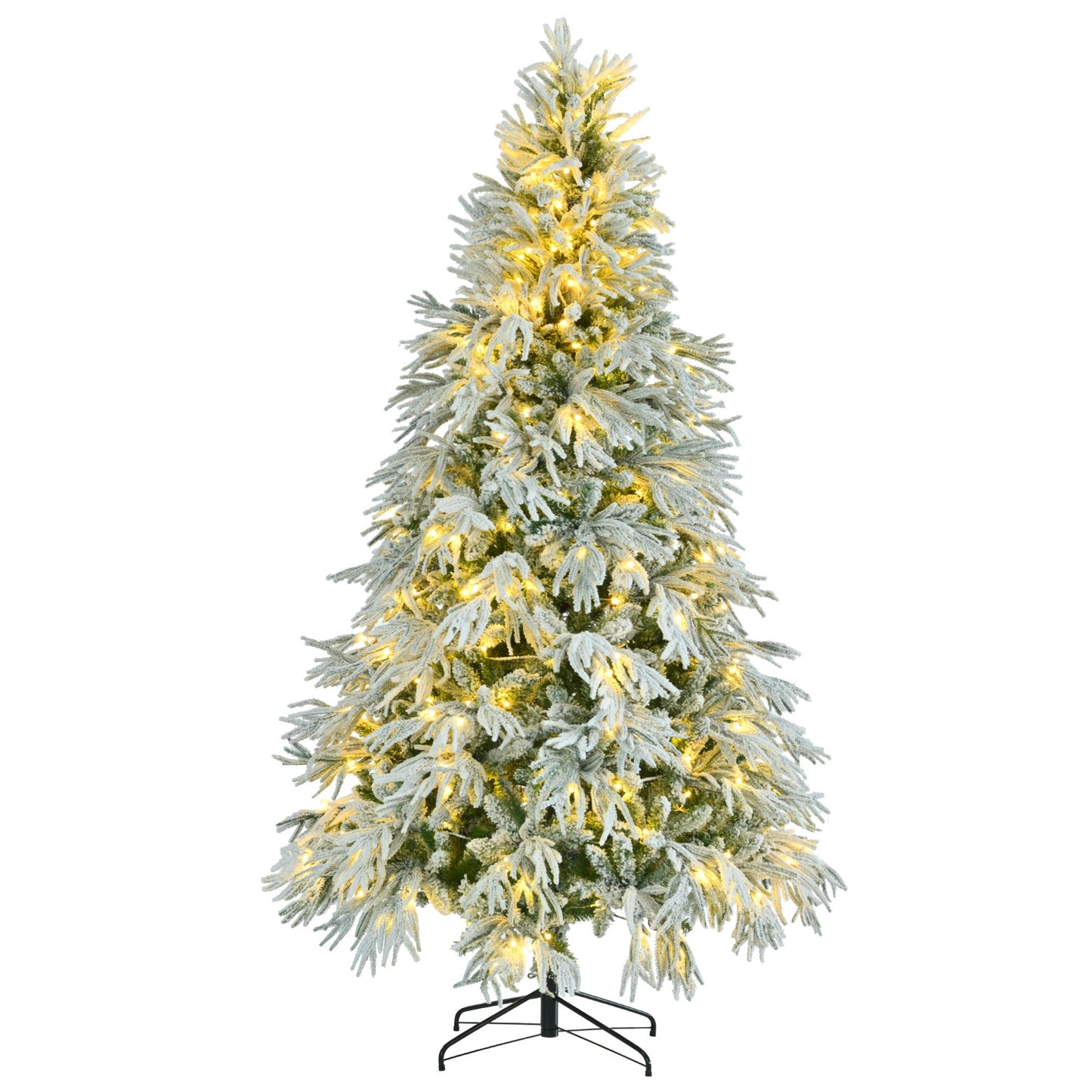 7.5FT Pre-Lit Spruce Snow Flocked Christmas Tree, Artificial Hinged