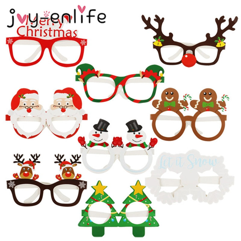 9pcs Santa Claus Xmas Tree Elk Paper Glasses Frame Christmas Glasses