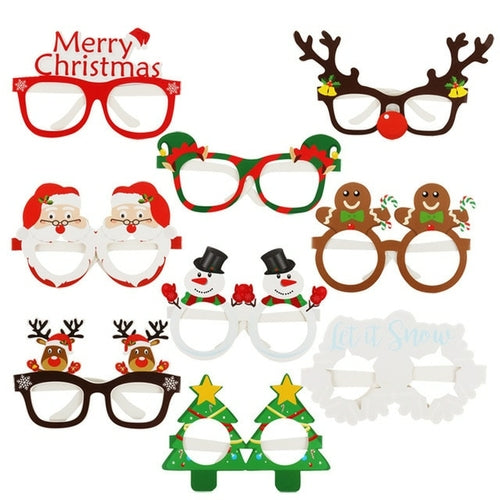 9pcs Santa Claus Xmas Tree Elk Paper Glasses Frame Christmas Glasses