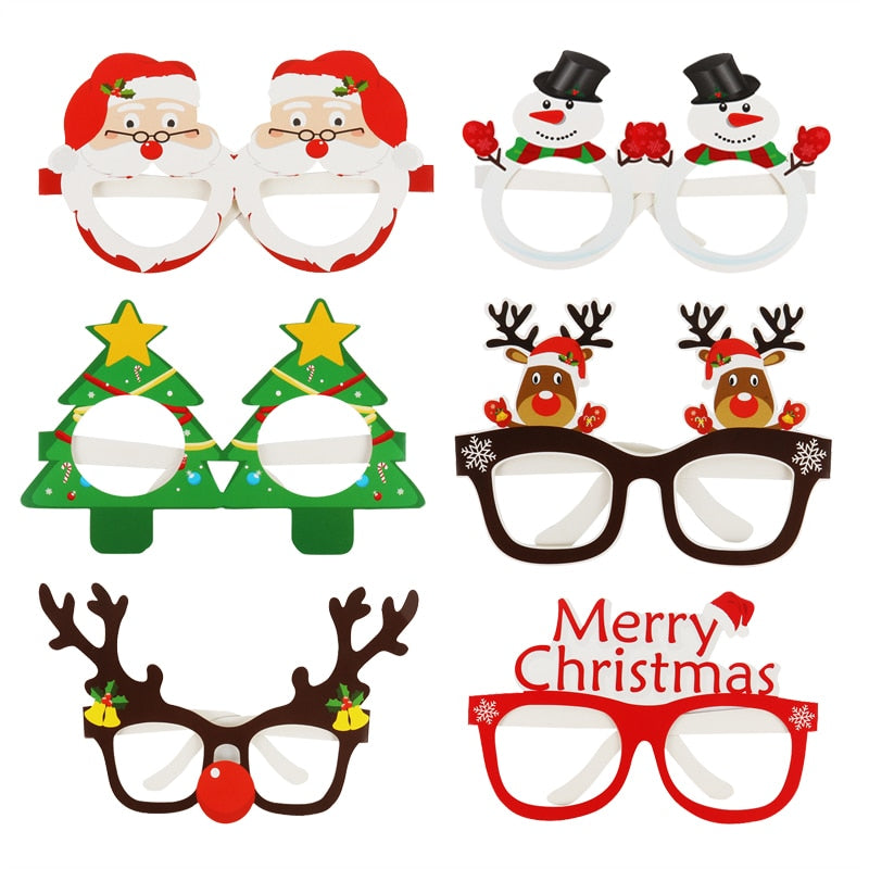 9pcs Santa Claus Xmas Tree Elk Paper Glasses Frame Christmas Glasses