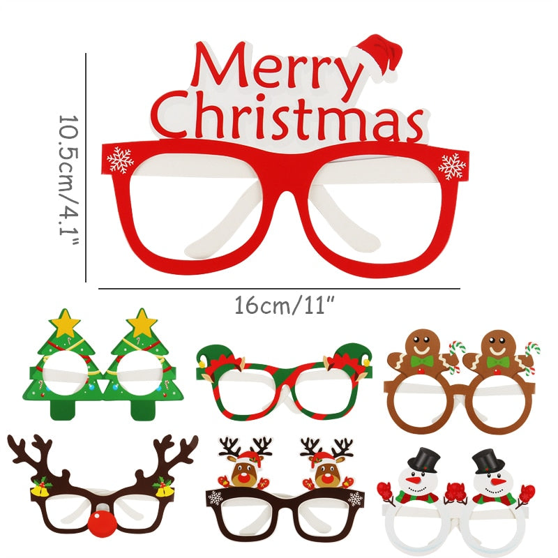 9pcs Santa Claus Xmas Tree Elk Paper Glasses Frame Christmas Glasses