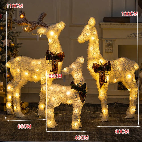 Family of 3 Snowman Deer Christmas Light Led Glowing Reindeer Family