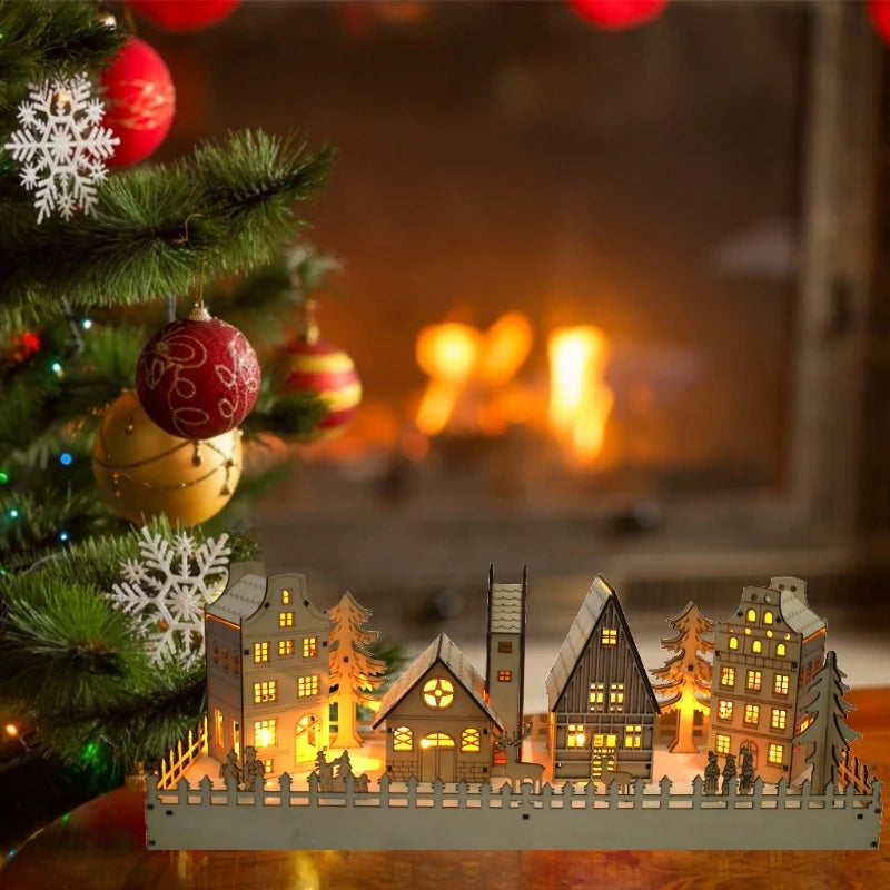 Christmas Wooden Village House Scene LED Lighted Luminous Xmas Tree