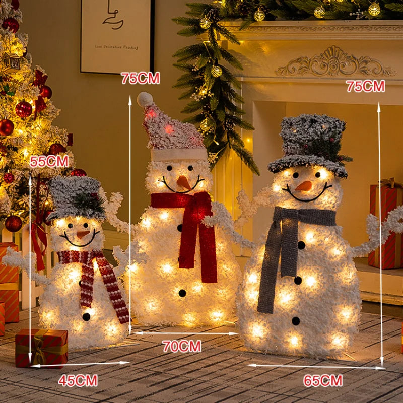 Family of 3 Snowman Deer Christmas Light Led Glowing Reindeer Family