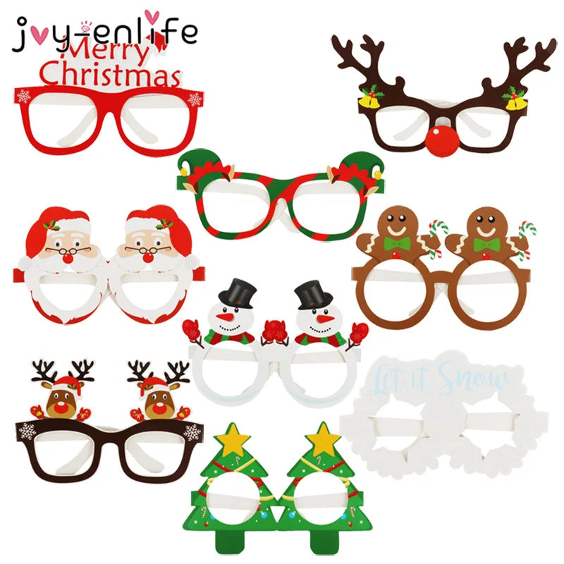 9pcs 2024 Christmas Glasses Santa Claus Snowman Snowflake Tree Elk