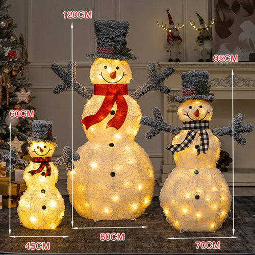 Family of 3 Snowman Deer Christmas Light Led Glowing Reindeer Family