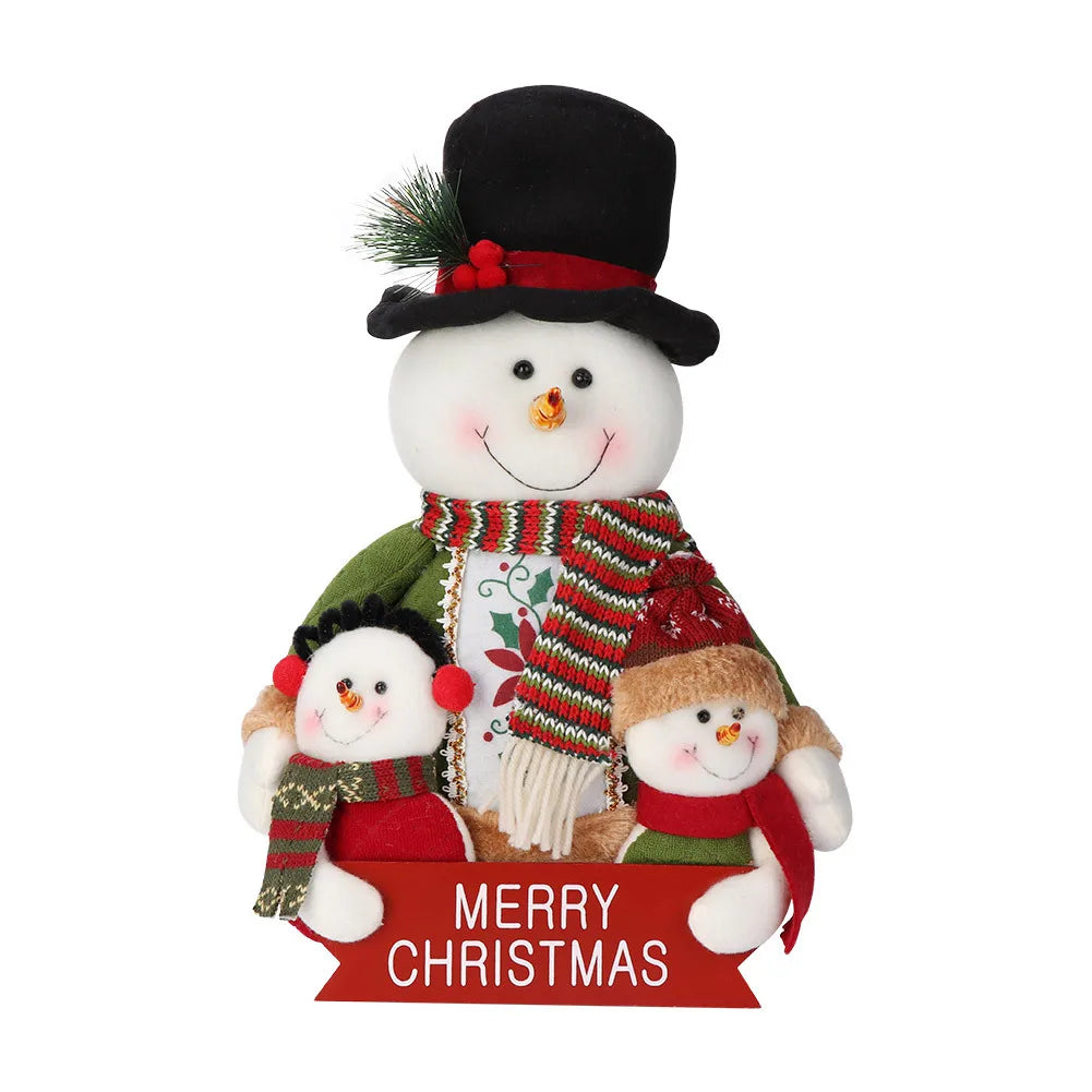 Christmas Dolls Decoration Short Plush Printe Santa Claus Snowman Doll