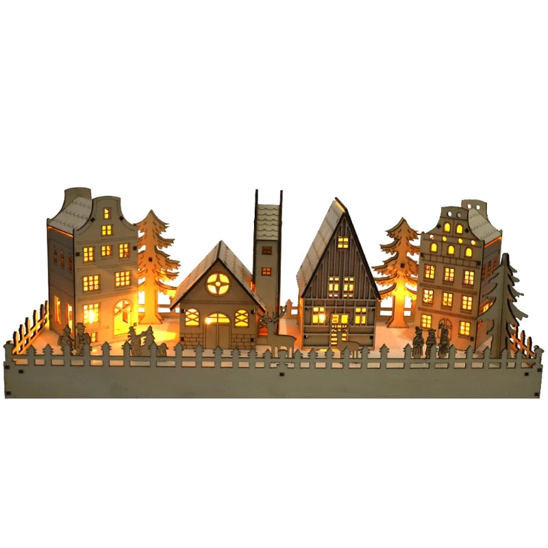 Christmas Wooden Village House Scene LED Lighted Luminous Xmas Tree