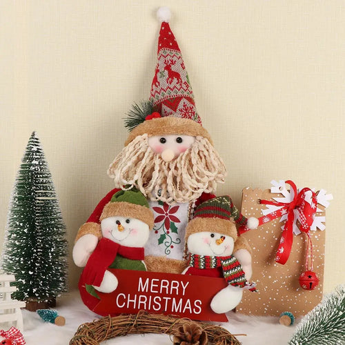 Christmas Dolls Decoration Short Plush Printe Santa Claus Snowman Doll