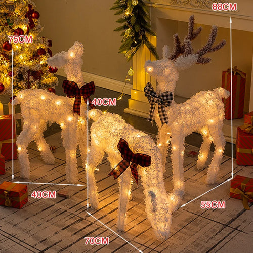 Family of 3 Snowman Deer Christmas Light Led Glowing Reindeer Family