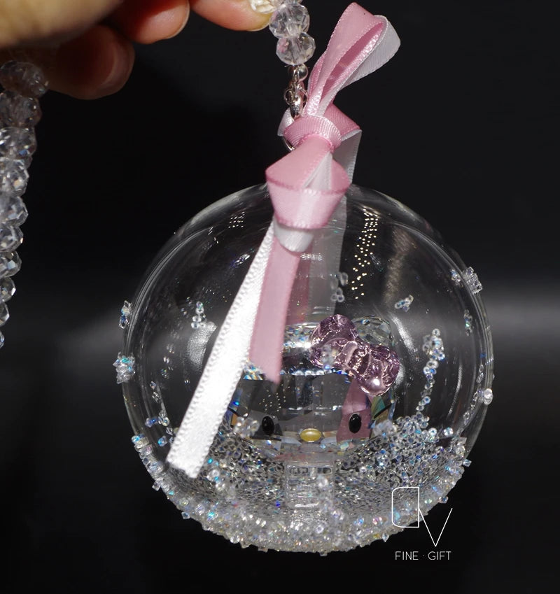 Crystal Cute KT Cat Ball Figurines Auto Fashion Pendant Wedding