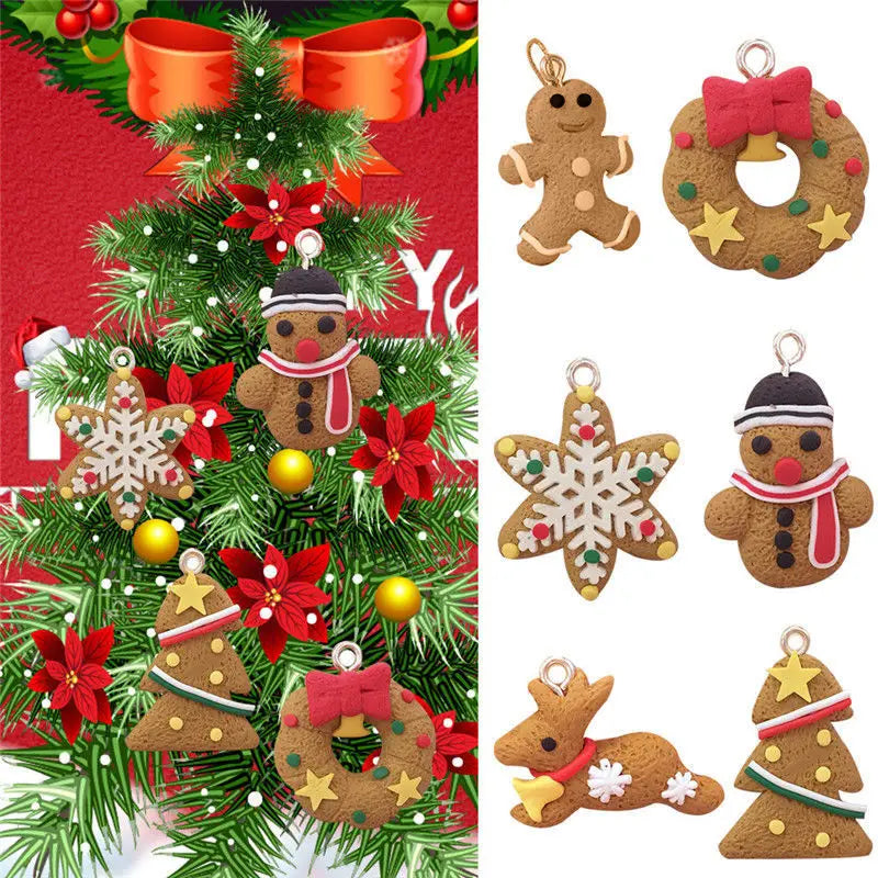 6pcs/lot Mini Gingerbread Man Christmas Ornaments Deer Snowman