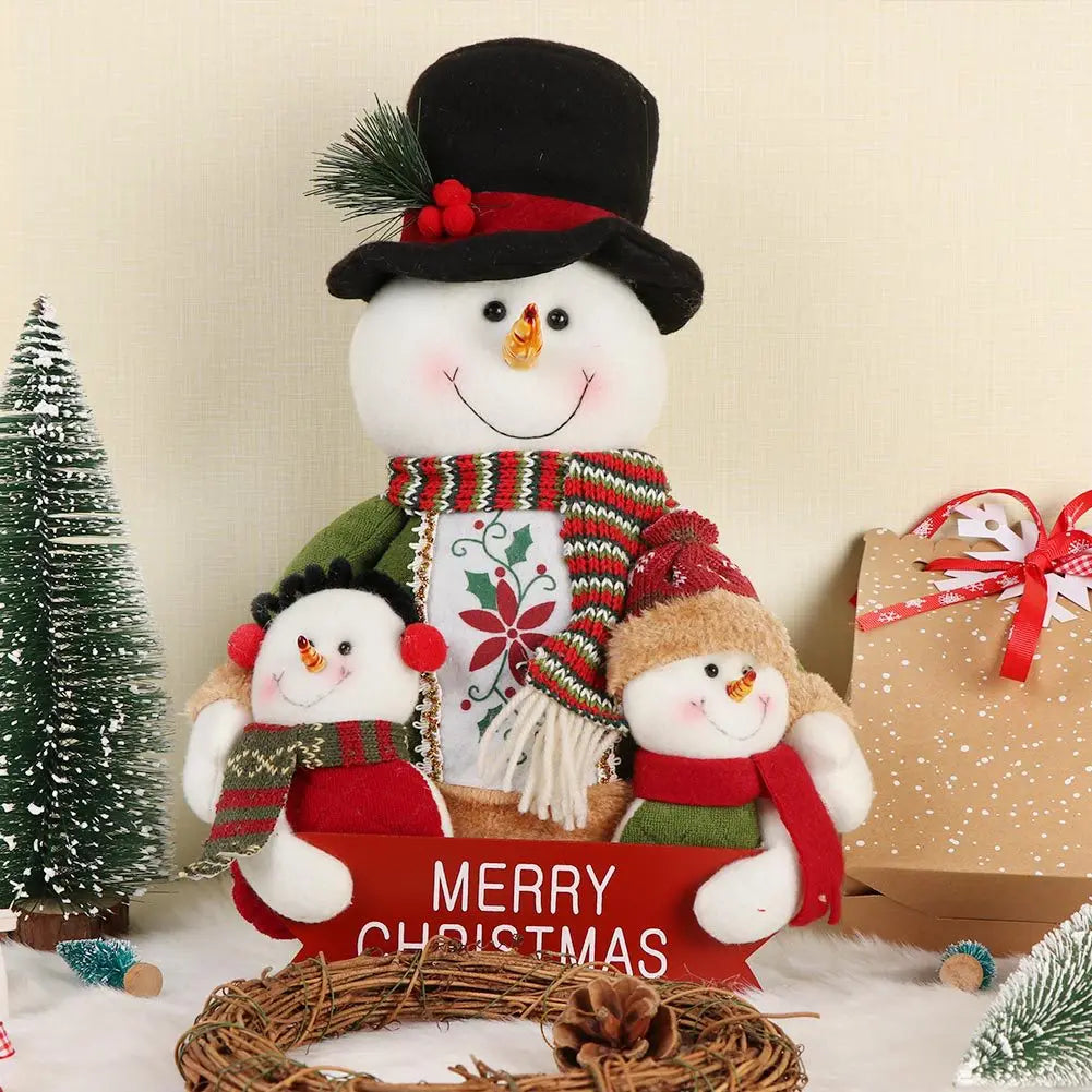 Christmas Dolls Decoration Short Plush Printe Santa Claus Snowman Doll