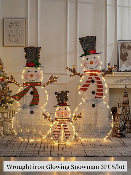 Family of 3 Snowman Deer Christmas Light Led Glowing Reindeer Family