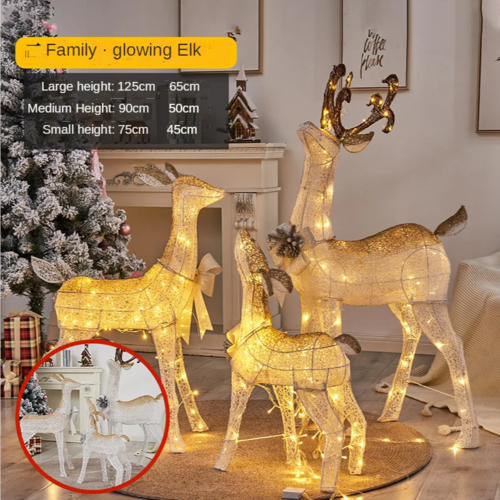 Family of 3 Snowman Deer Christmas Light Led Glowing Reindeer Family