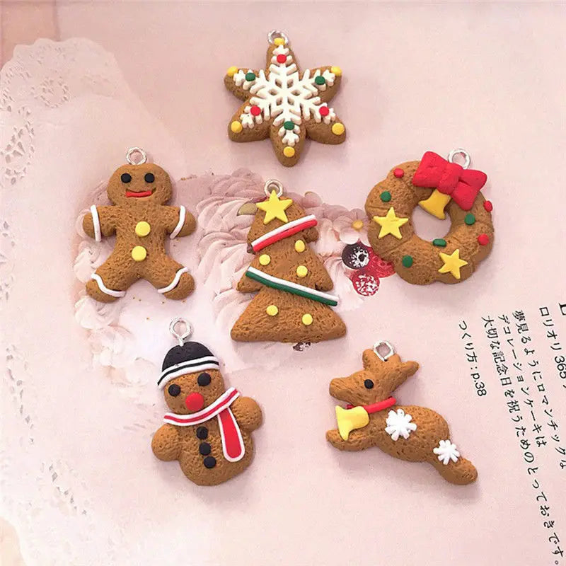 6pcs/lot Mini Gingerbread Man Christmas Ornaments Deer Snowman