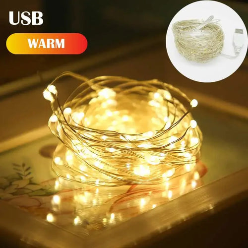 USB LED String Lights 5M Silver Wire Garland Light Waterproof Fairy