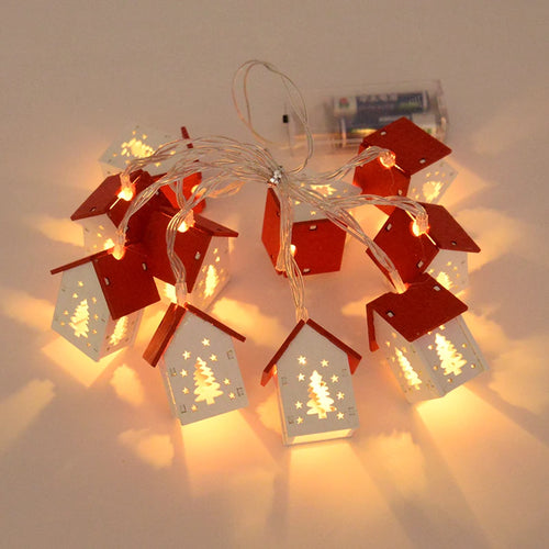 Christmas Wooden House LED String Light Xmas Tree Hanging Ornament