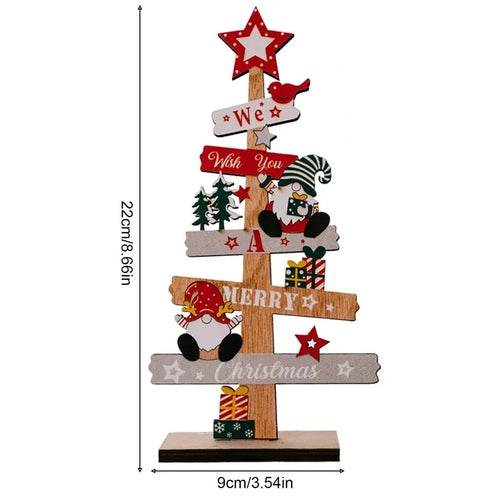 Wooden Christmas Tree Desktop Ornament Santa Claus Merry Christmas