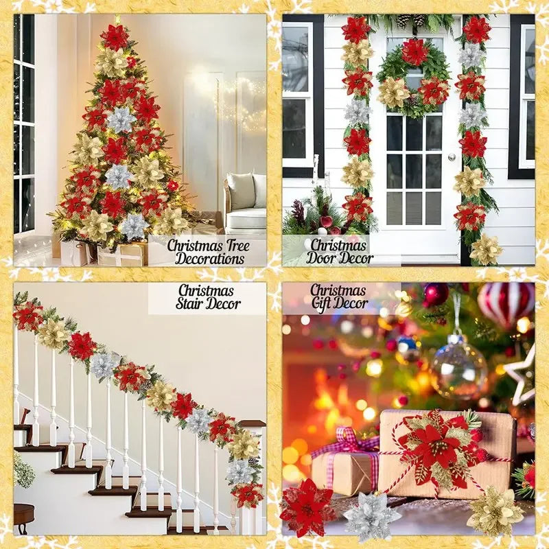 Christmas Glitter Artificial Flowers Christmas Tree Hanging Ornaments