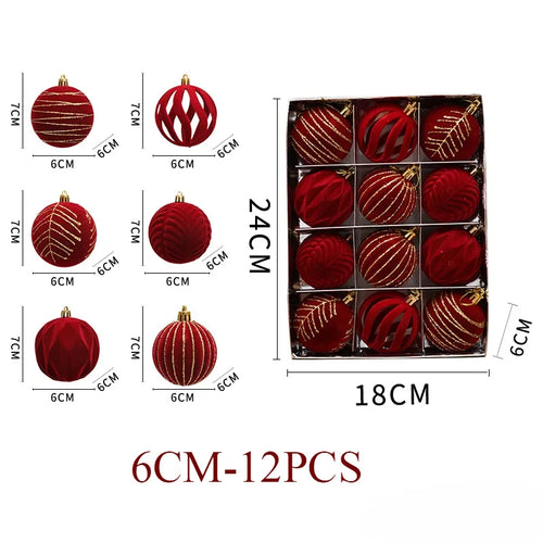 6/12pcs 6cm Wine Red Christmas Ball Ornaments Dark Green White