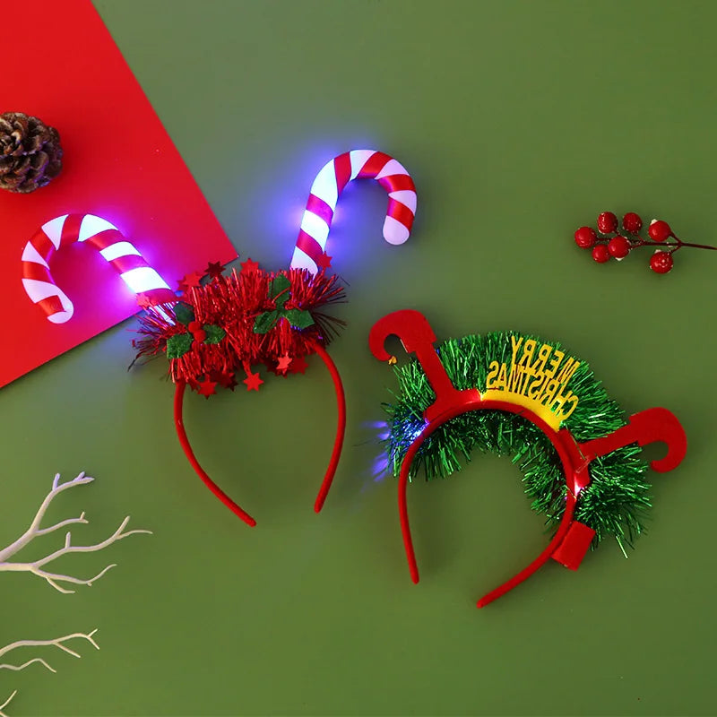 Christmas Headband with LED Lights Snowflake Xmas Tree Hair Band 2024