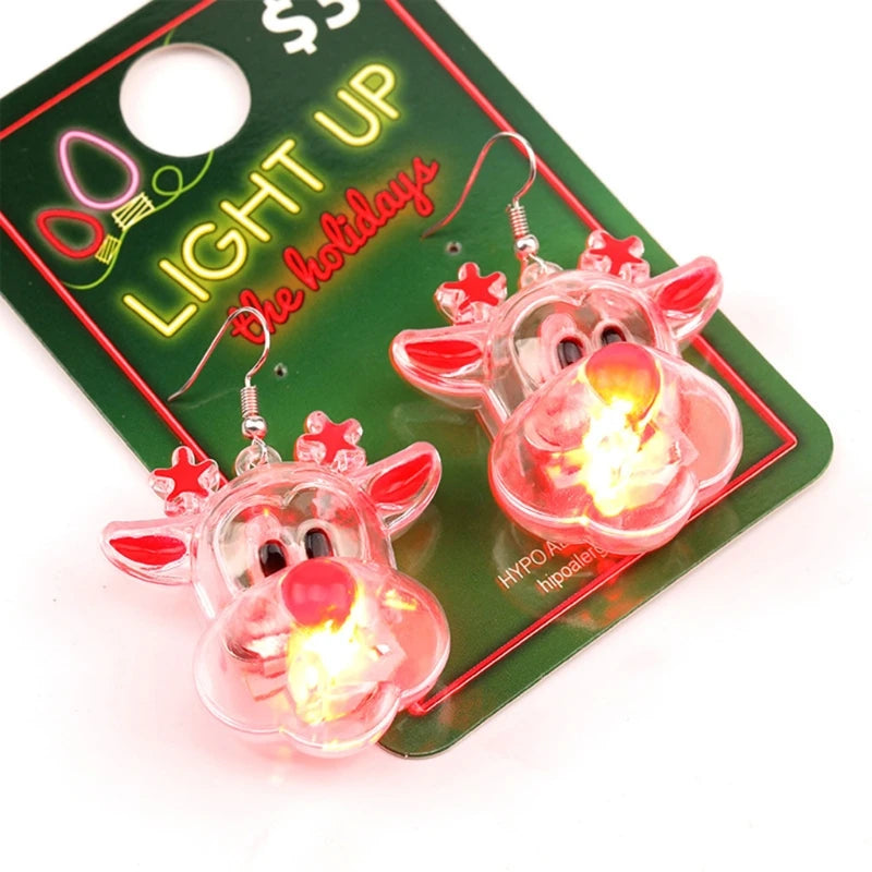 LED Earrings Glowing Light Up Earrings Santa Claus Reindeer Snowman